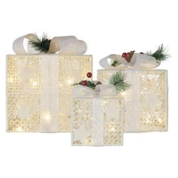 LED darčeky s ozdobou, 3 veľkosti, vnútorne, teplá biela