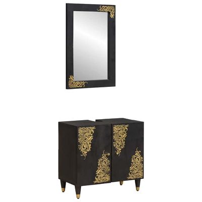 vidaXL Set kabinetov do kúpeľne 2 pcs Čierna Masívne mango drevo