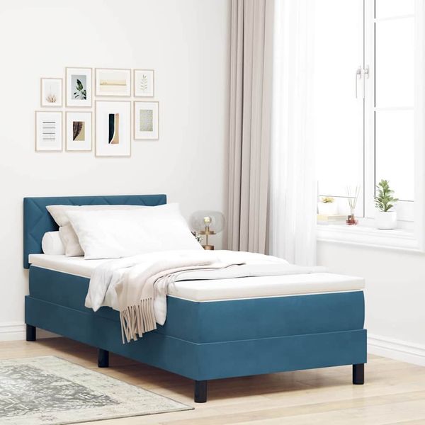 vidaXL Posteľ s pružinovým rámom Tmavomodrá 100 x 200 cm Zamat