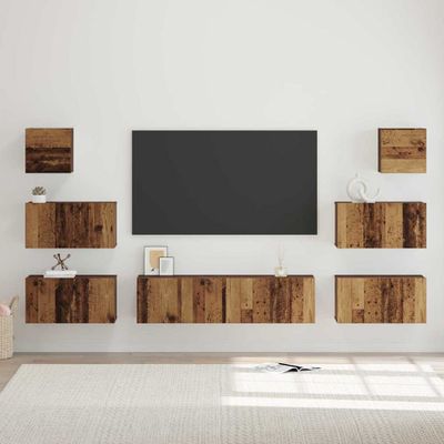 vidaXL Zostava TV skriniek Nástenný 8 pcs Staré drevo Kompozitné drevo