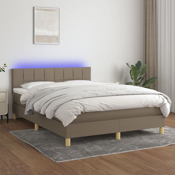 vidaXL Posteľ boxsping s matracom a LED sivohnedá 140x200 cm látka