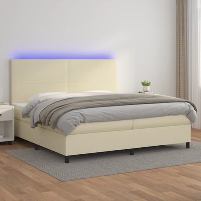 vidaXL Boxspring posteľ s matracom a LED krémová 200x200 cm umelá koža