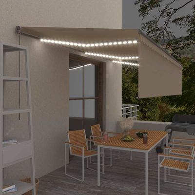 vidaXL Ručne zaťahovacia markíza s tienidlom a LED 6x3m krémová