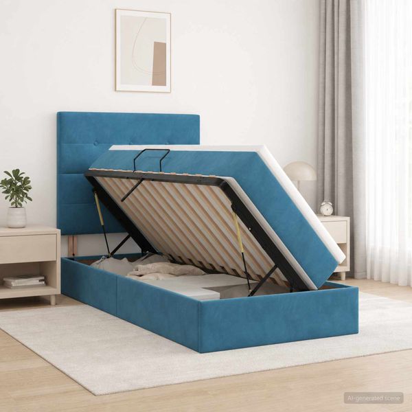 vidaXL Postel s úložným prostorem a matrací Tmavomodrá 100 x 200 cm