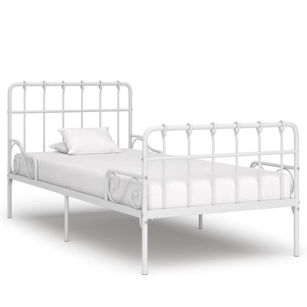 vidaXL Posteľný rám s lamelovým roštom, biely, kov 90x200 cm