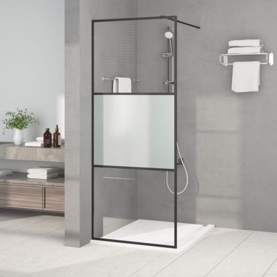 vidaXL Sprchová zástena čierna 80x195 cm polopriehľadné ESG sklo