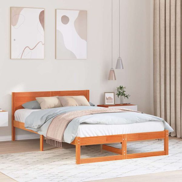 vidaXL Rám postele Včelí hnedý 135 x 190 cm Masívne borovicové drevo