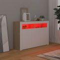 vidaXL Komoda s LED svetlami biela a dub sonoma 115,5x30x75 cm