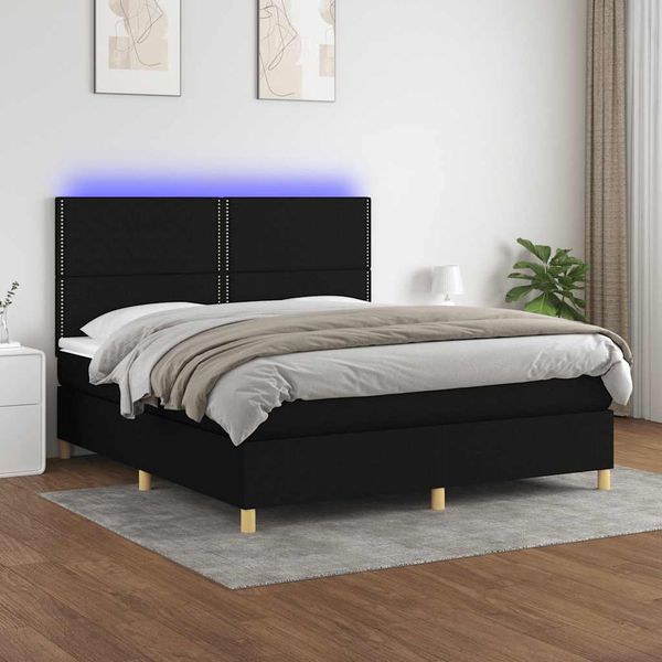 vidaXL Posteľ boxsping s matracom a LED čierna 180x200 cm látka