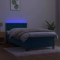 vidaXL Posteľný rám boxsping matrac a LED tmavomodrý 90x190 cm zamat