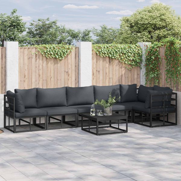 vidaXL Súprava záhradných pohoviek s vankúšom 6 pcs Čierna Hliník