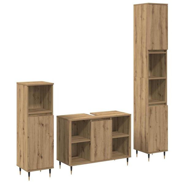 vidaXL Sada kúpeľňového nábytku 3 pcs Remeselný dub Kompozitné drevo