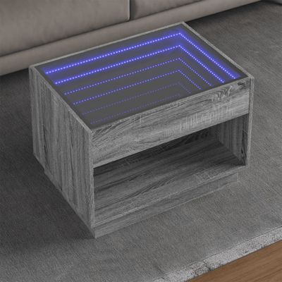 vidaXL Konferenčný stolík s nekonečnými LED sivý sonoma 70x50x50 cm