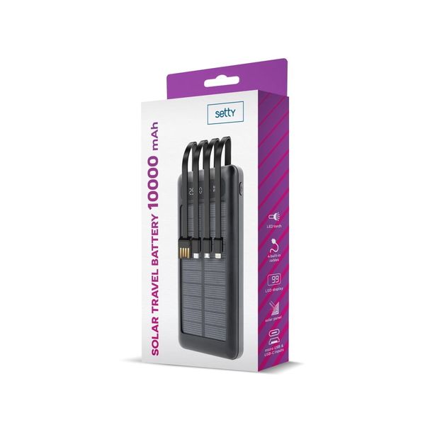SETTY SLR-100 Solárna powerbanka 10000 mAh, čierna (GSM115778)