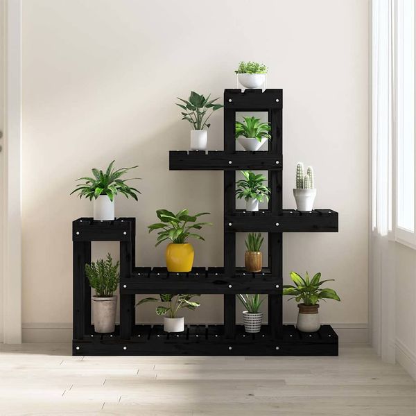 vidaXL Stojan na rastliny čierny 92x25x97 cm masívna borovica