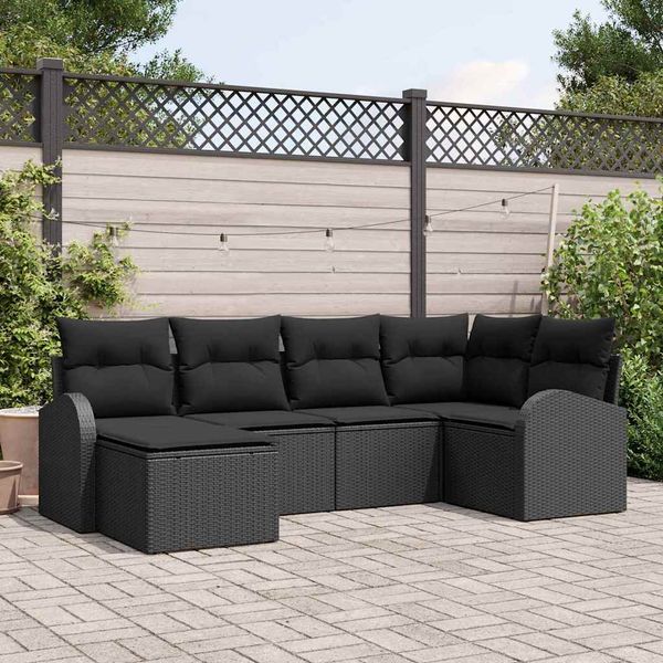 vidaXL Sada pohoviek s vankúšom s úložiskom 6 pcs Čierna polyratan