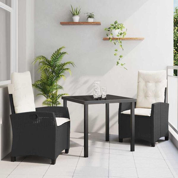 vidaXL Záhradný jedálenský set s vankúšom 3 pcs Čierna polyratan