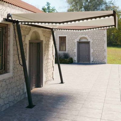 vidaXL Ručne zaťahovacia markíza s LED 4x3 m krémová