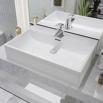vidaXL Umývadlo s otvorom na batériu, keramika, biele 60,5x42,5x14,5cm