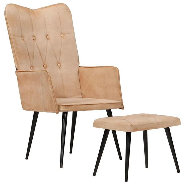 vidaXL Kreslo wingback s podnožkou krémové plátno