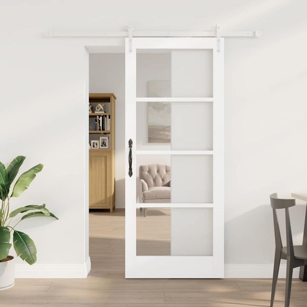 vidaXL Posuvné dvere Biela 83 x 202 cm Masívne borovicové drevo a sklo