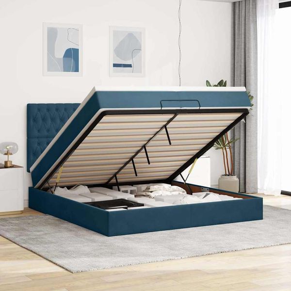 vidaXL Osmanský rám postele s matracmi tmavomodrá 200x200 cm zamat