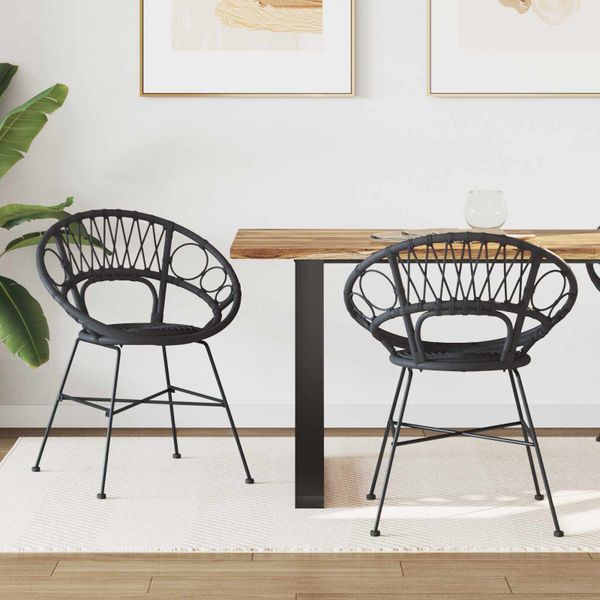 vidaXL Jedálenská stolička 2 pcs Ratan a železo Čierna 54 x 65 x 82 cm
