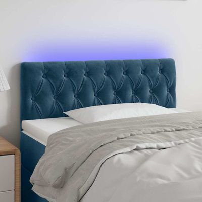 vidaXL Čelo postele s LED tmavomodré 90x7x78/88 cm zamat