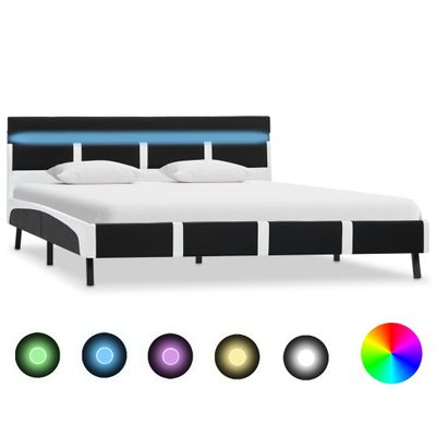 vidaXL Posteľný rám s LED, čierny, umelá koža 160x200 cm