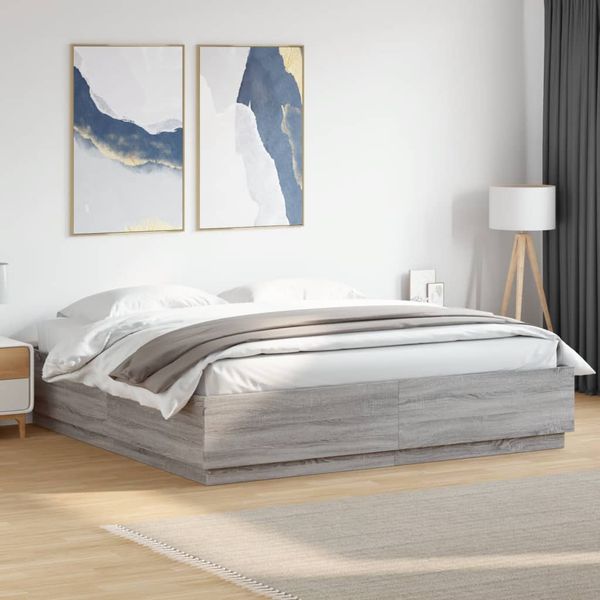 vidaXL Posteľný rám s LED svetlami sivá sonoma 200x200cm kompoz. drevo