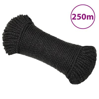 vidaXL Pracovné lano čierne 3 mm 250 m polypropylén