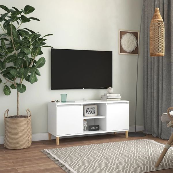 vidaXL TV skrinka s nožičkami z masívneho dreva biela 103,5x35x50 cm