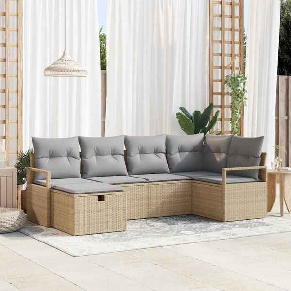 vidaXL Sada pohoviek s vankúšom 6 pcs Beige a svetlo šedá polyratan