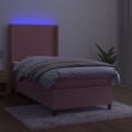 vidaXL Posteľný rám boxsping s matracom a LED ružový 90x190 cm zamat