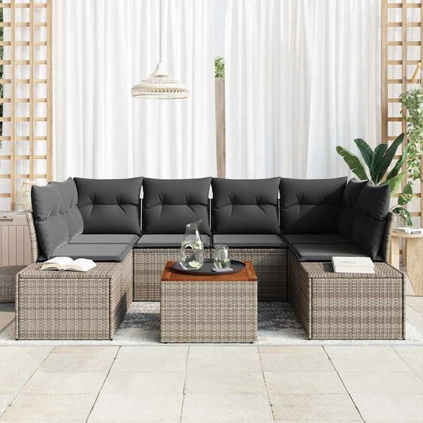vidaXL Súprava záhradných pohoviek s úložiskom 7 pcs Sivá polyratan