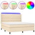 vidaXL Posteľ boxsping s matracom a LED krémová 160x200 cm látka