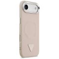 Guess Case Magsafe PU Leather Case s trojuholníkovým logom a strieborným kovovým rámom fotoaparátu pre iPhone 17 Air ružová