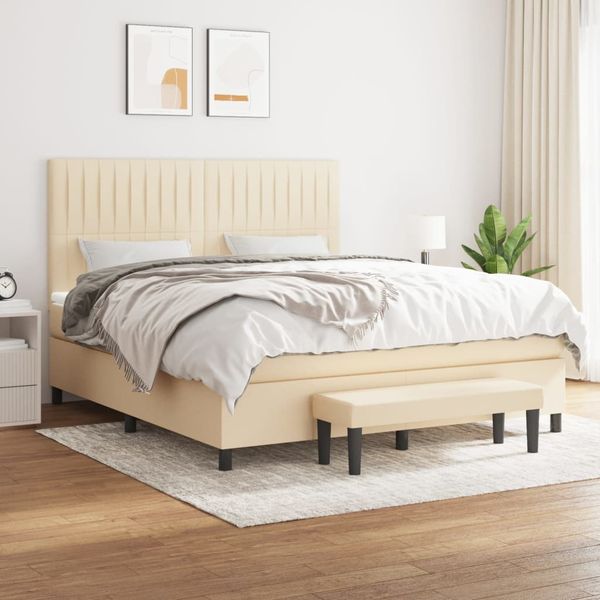 vidaXL Posteľný rám boxspring s matracom krémový 160x200 cm látka