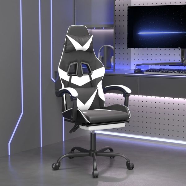 vidaXL Otočná herná stolička s podnožkou čierna a biela umelá koža