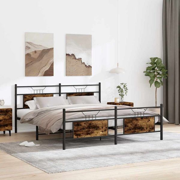 vidaXL Kovový posteľný rám bez matraca dymový dub 160x200 cm