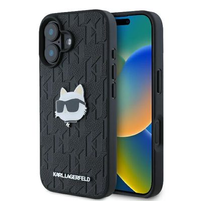 Puzdro Karl Lagerfeld pre iPhone 16 6,1" KLHCP16SPGKLCHPK čierne Hard Monogram Choupette Head Pin