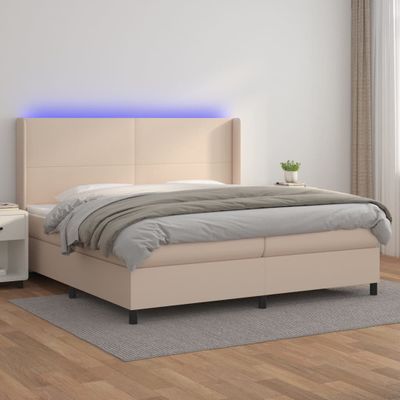 vidaXL Boxspring posteľ matrac a LED kapučínová 200x200 cm umelá koža
