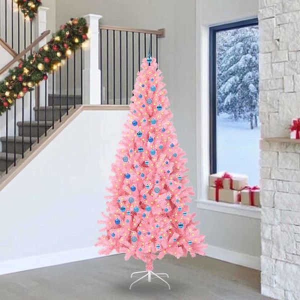 vidaXL Vianočný stromček s 300 LED-i so stojanom Ružová 240 cm PVC