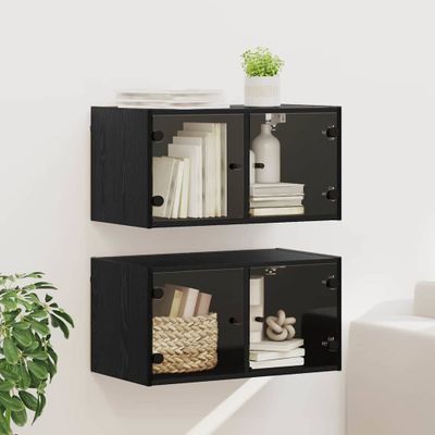vidaXL Nástenné skrinky Nástenný 2 pcs Čierny dub 68 x 37 x 35 cm