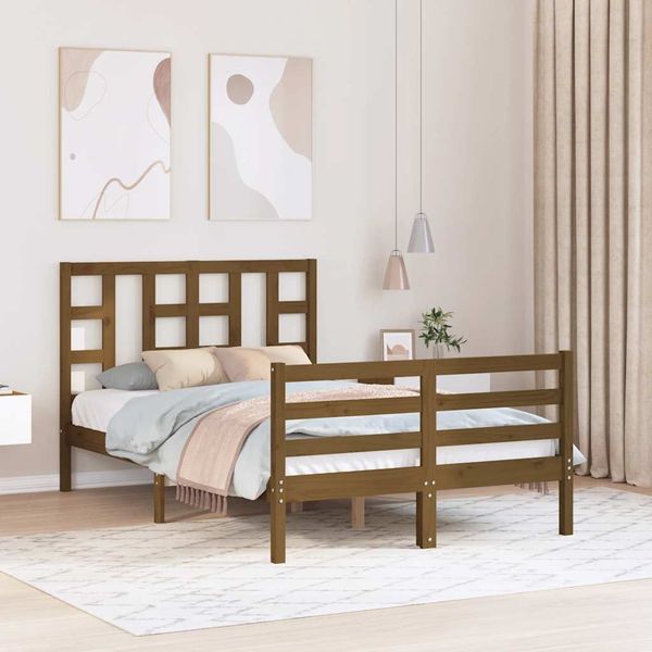 vidaXL Posteľný rám s čelom medovohnedý 120x200 cm masívne drevo