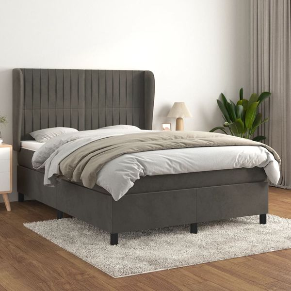 vidaXL Posteľný rám boxspring s matracom tmavosivý 140x190 cm zamat