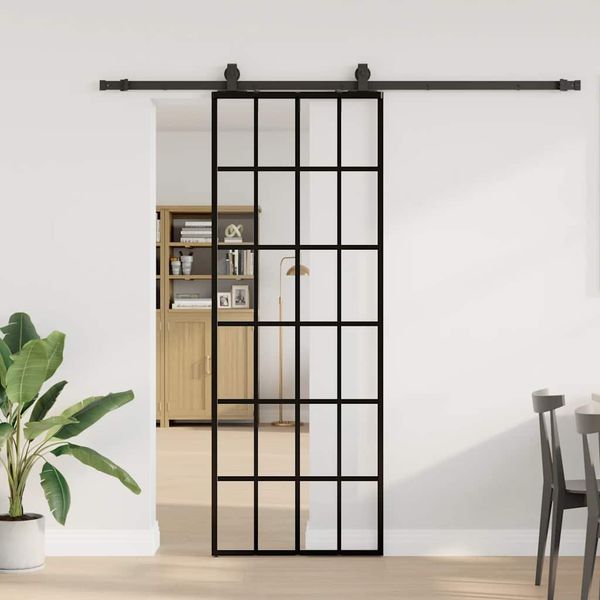 vidaXL Posuvné dvere s kovaním čierne 76x205 cm ESG sklo