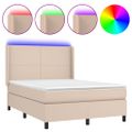 vidaXL Boxspring posteľ matrac a LED kapučínová 140x200 cm umelá koža