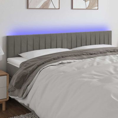 vidaXL Čelo postele s LED bledosivé 160x5x78/88 cm zamat