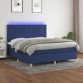 vidaXL Posteľ boxsping s matracom a LED modrá 160x200 cm látka